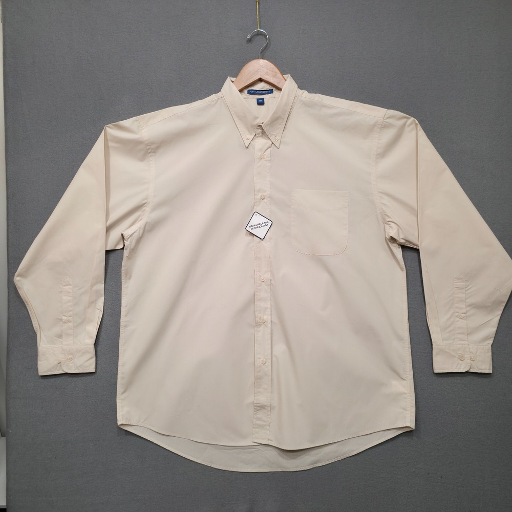 Port‎ Authority Men's Cream Long Sleeve Button Up Stain Release Shirt Size 2XL